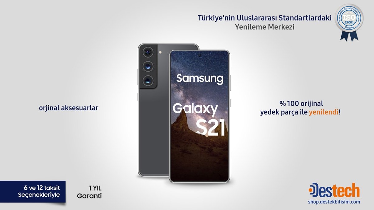Yenilenmiş Samsung telefon, refurbished Samsung cep telefonu, outlet, teşhir ve ikincil el Samsung modellerinden galaxy s21 en uygun fiyat ve garanti imkanı ile yetkili yenileme merkezi Destek Bilişim Shop ta.